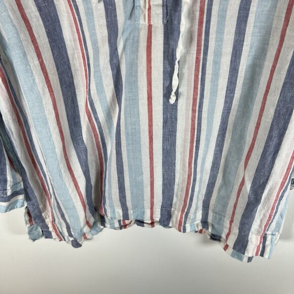 LL Bean Hoodie Womens XL‎ Blue Pink White Striped Linen Drawstrings Thin Coastal - Picture 3 of 10